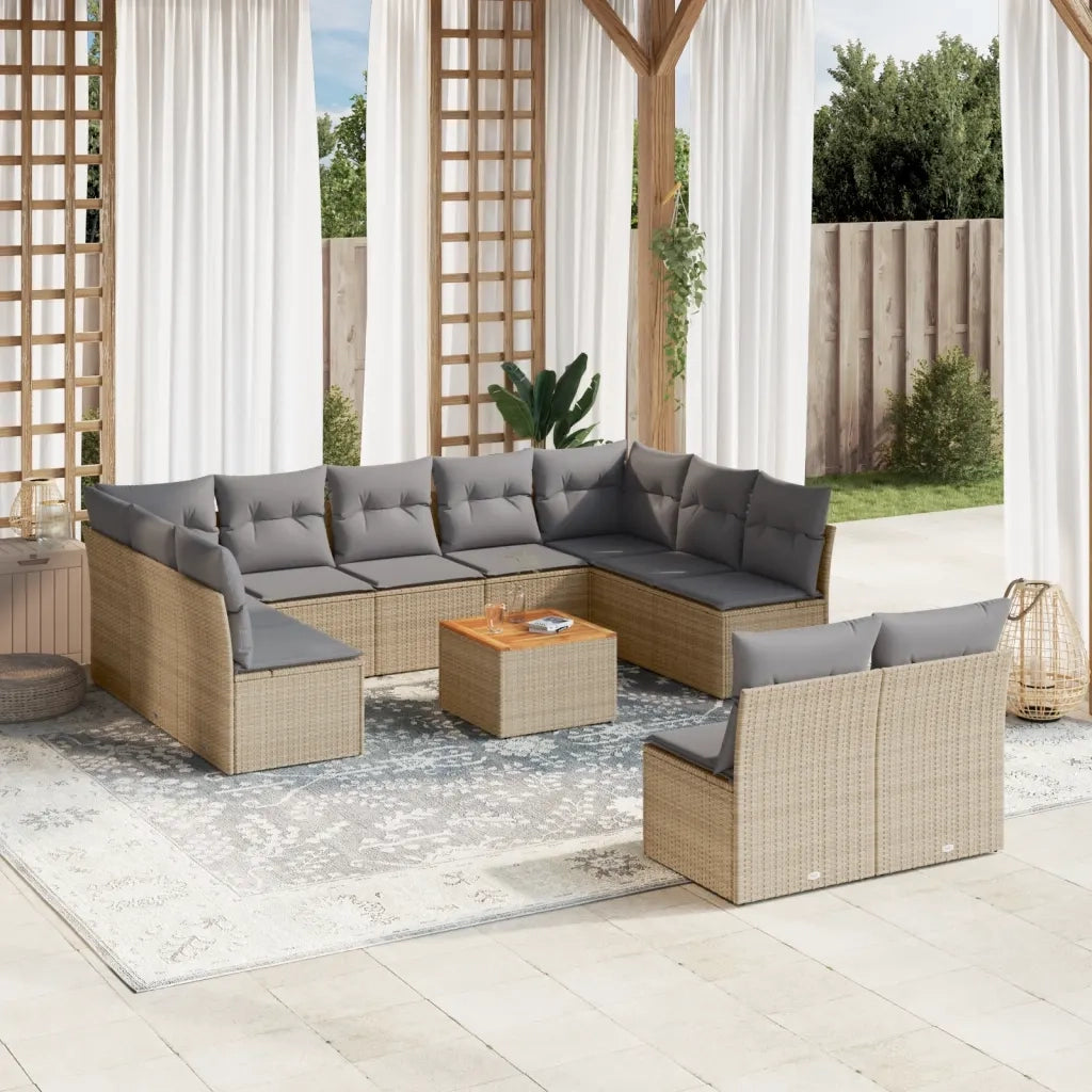 Set Divano da Giardino 12 pz con Cuscini Beige Misto Polyrattan