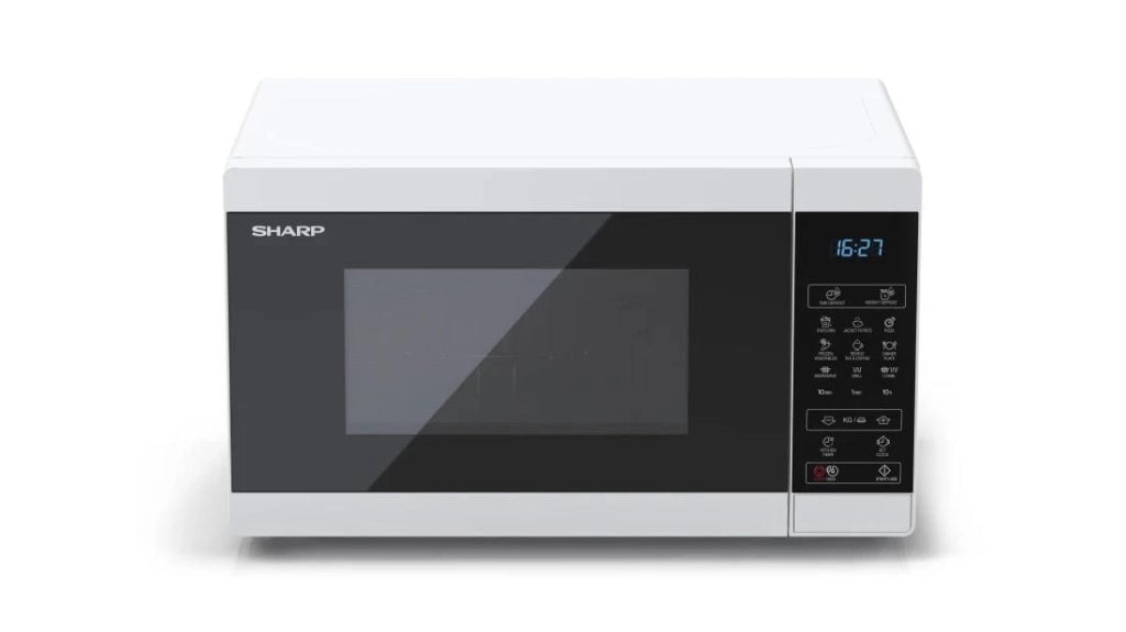 Sharp YC-MG02E-W forno a microonde Blu, Bianco Superficie piana 20 L 800 W