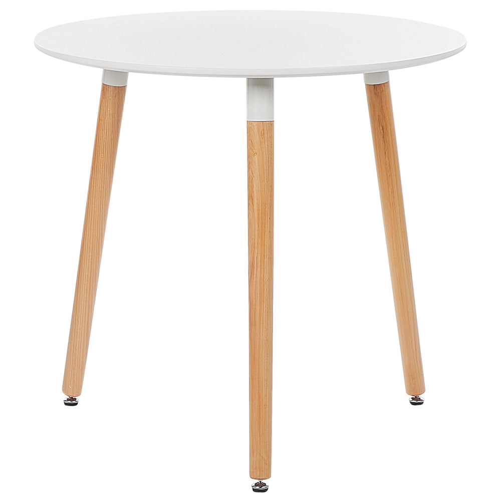 Tavolo da pranzo rotondo bianco MDF piano tavolo 80 cm gambe in legno di faggio marrone chiaro con cappucci protettivi sala da pranzo