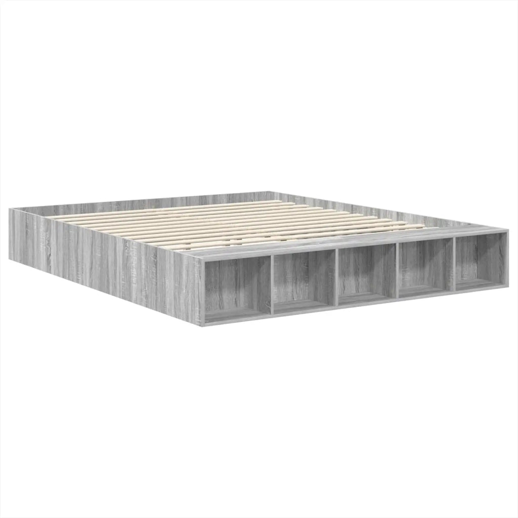 Letto matrimoniale | Letto per adulti | Struttura del letto con lo scaffale Grigio Sonoma 200 x 200 cm