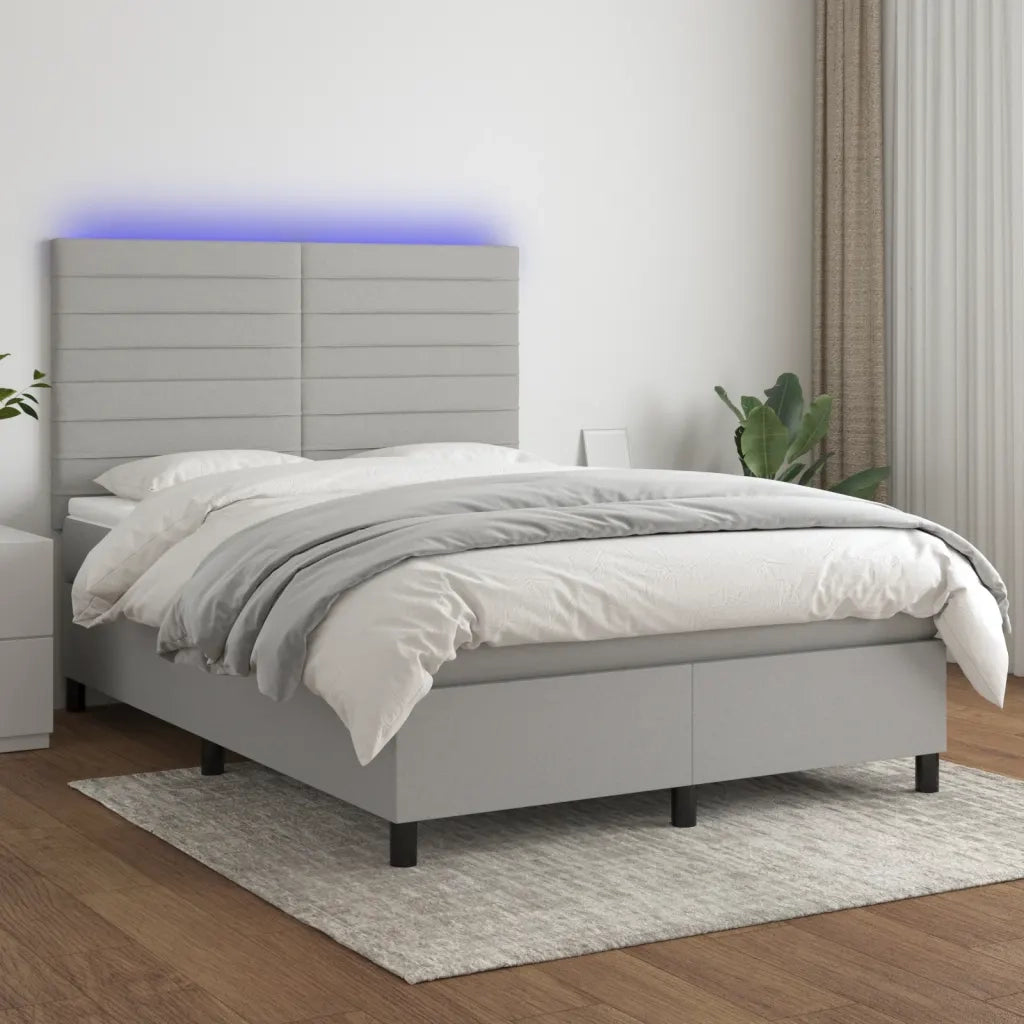 Letto a Molle Materasso e LED Grigio Chiaro 140x190 cm Tessuto 3134949