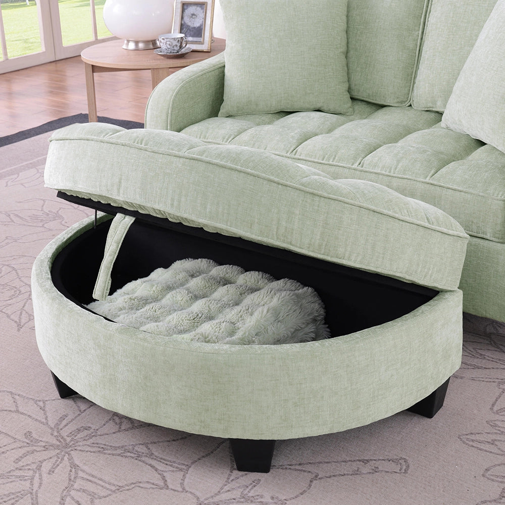 Divano multifunzione 2 in 1 - Xylo - Con pouf, legno eucalipto, ciano