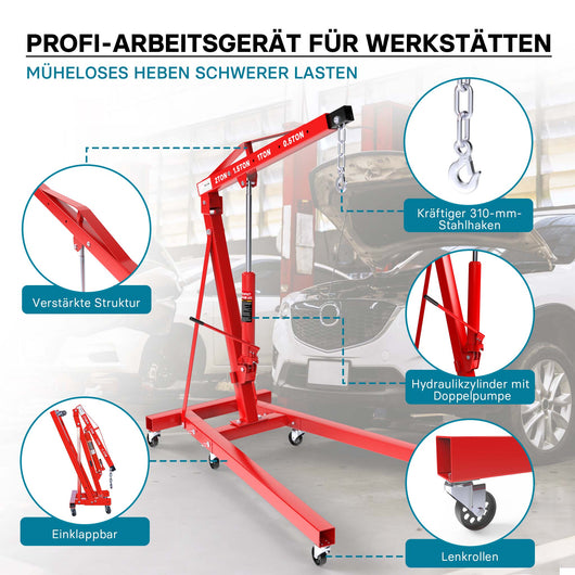 gruetta idraulica da officina per sollevamento, gru manuale pieghevole con doppia pompa, carico max 2000kg