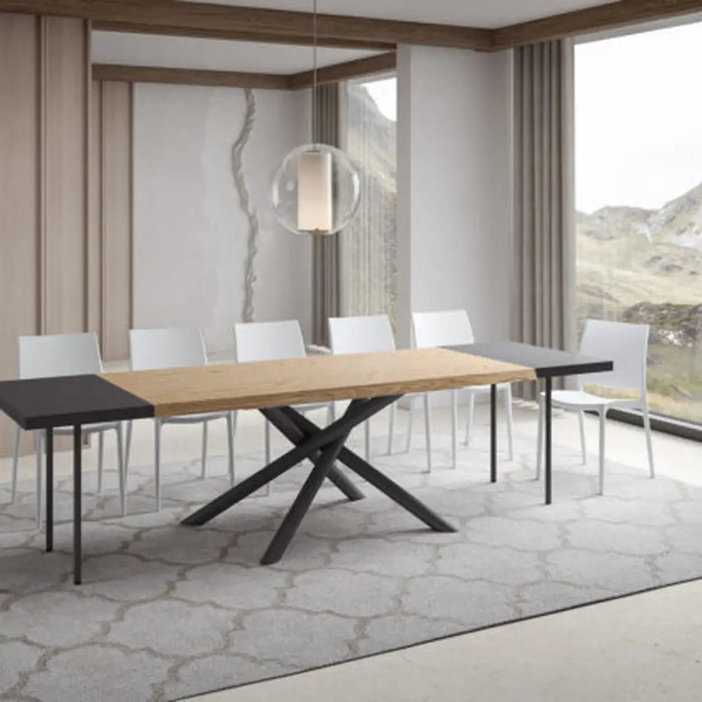 Tavolo allungabile 200/300x90 cm Vindral rovere scortecciato gambe antracite