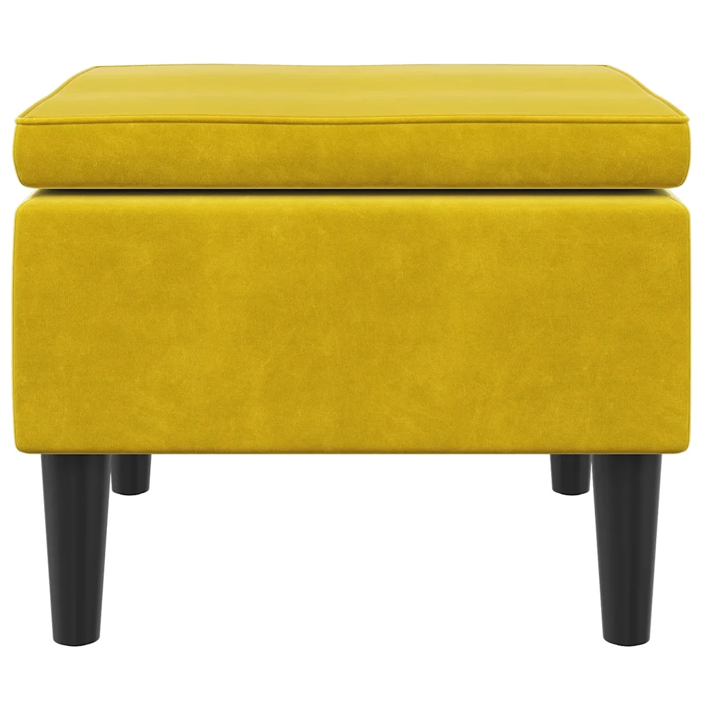 Poggiapiedi con Gambe in Legno Giallo in Velluto