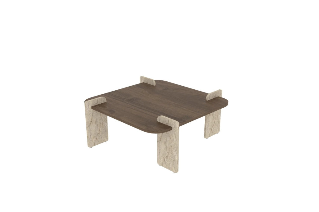 Tavolino in legno "Afrolli" - 90 x 90 x 35 cm - Marrone