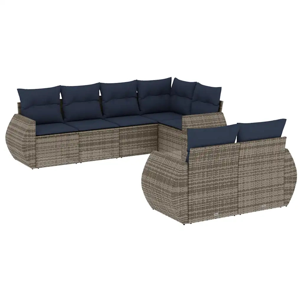 Set Divani da Giardino 7 pz con Cuscini Grigio in Polyrattan 3221610