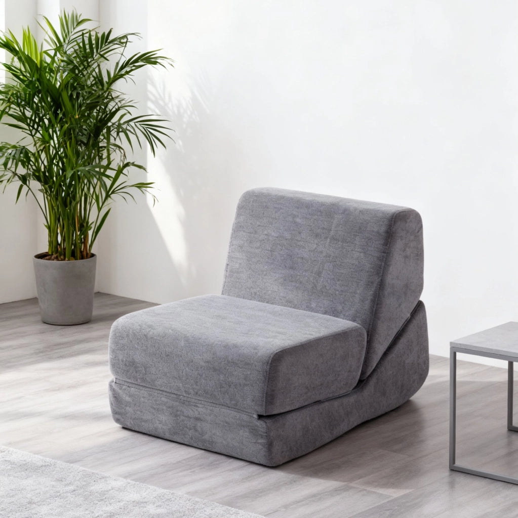 Divano Letto Pieghevole con Schienale Largo in Velluto Grigio