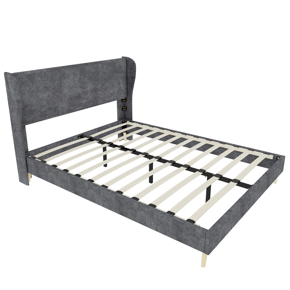 Letto Imbottito con Testiera Morbida ¨C MINIMAL ¨C Grigio, 160x200, con Materasso