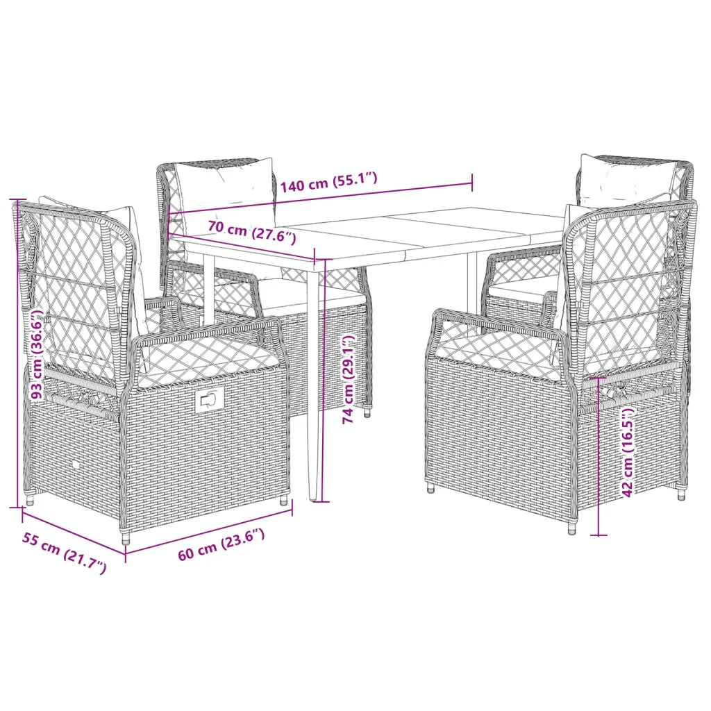 Set Pranzo da Giardino 5pz con Cuscini Grigio Chiaro Polyrattan 3263029