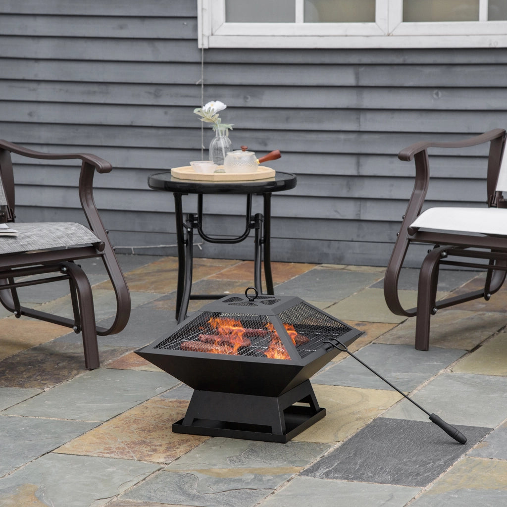 Braciere da Giardino ¨C Xylo ¨C Acciaio 45x45x34cm Nero con Parafiamme e Attizzatoie