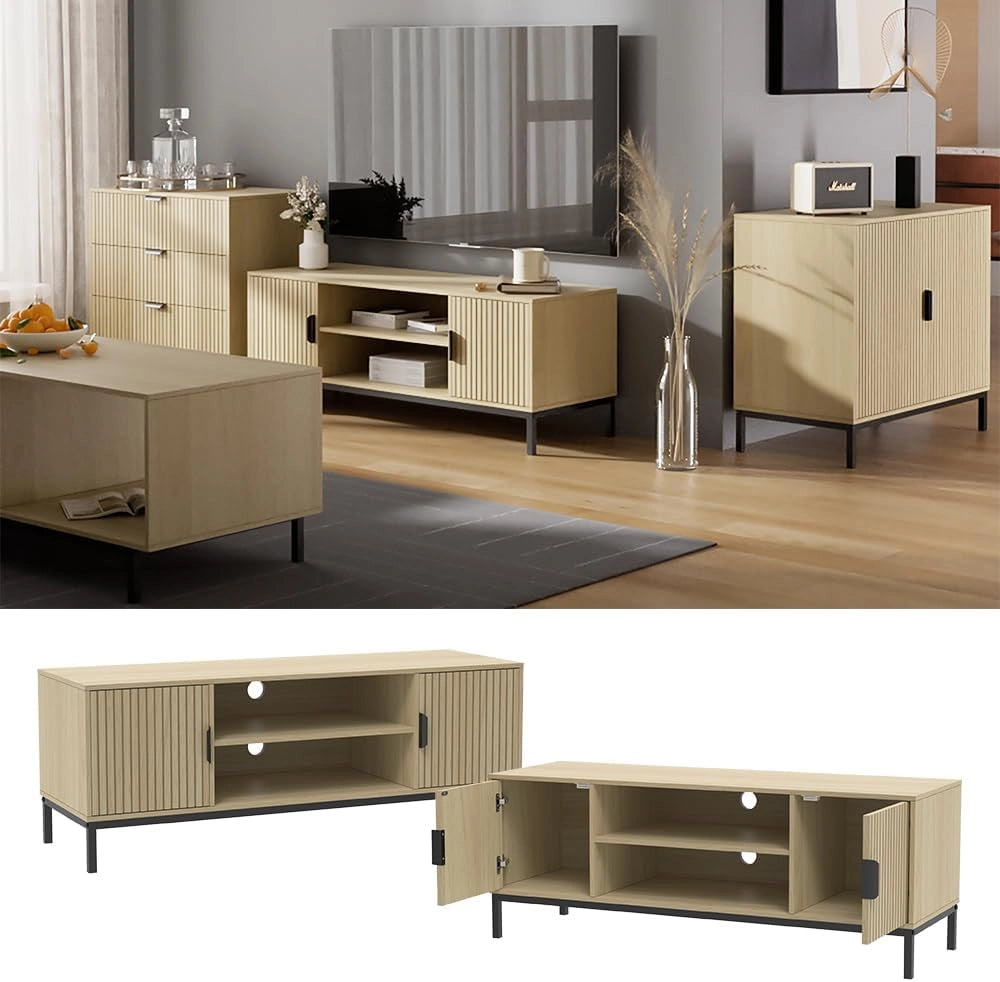 Lowboard Lennox, Rovere, 120 x 45 cm, adatto per riporre riviste e telecomandi