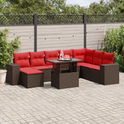 Set Divani da Giardino 9 pz con Cuscini Marrone in Polyrattan 3269364