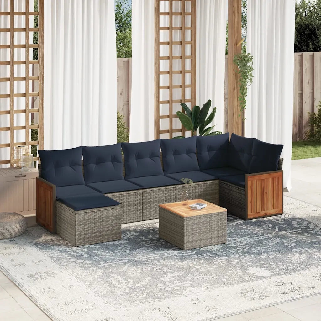 Set Divani da Giardino 8 pz con Cuscini Grigio in Polyrattan 3227881