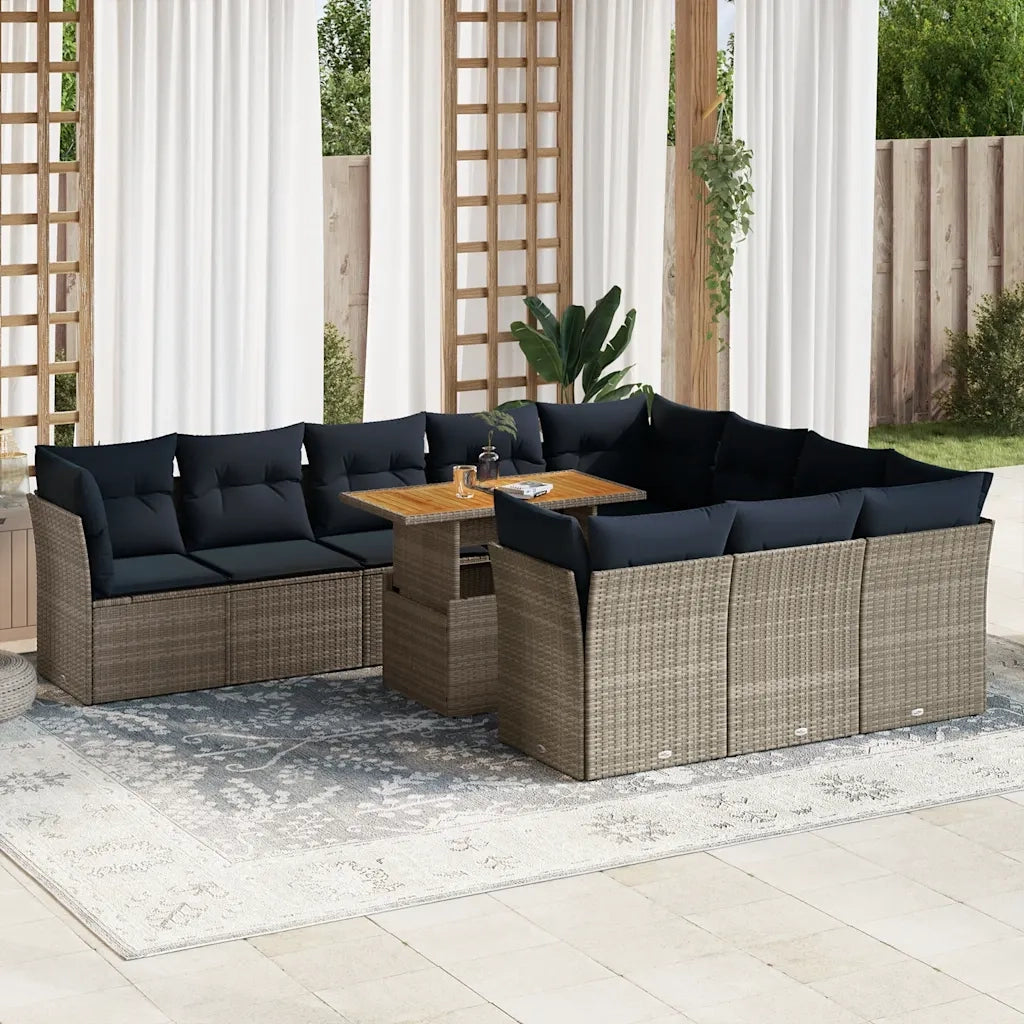 Set Divani da Giardino 11 pz con Cuscini in Polyrattan Grigio 3326980