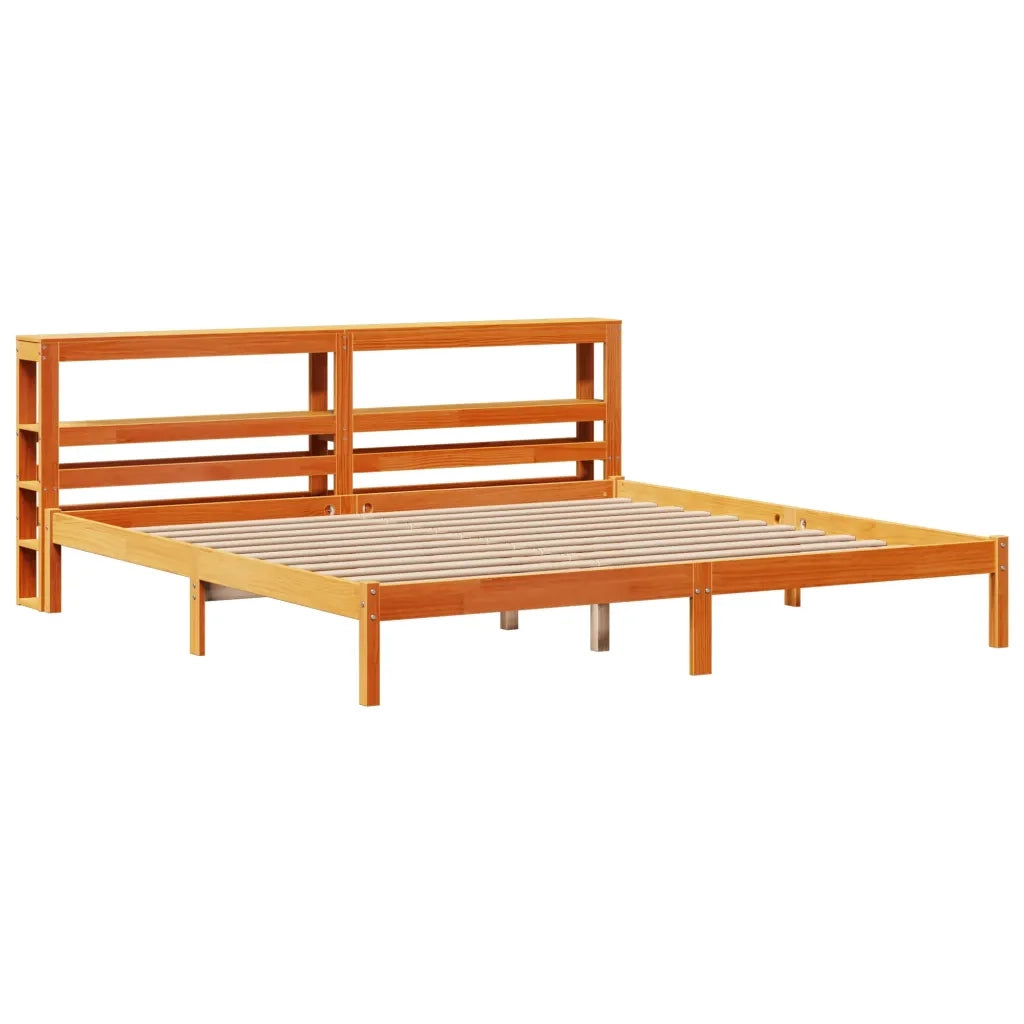 Giroletto con Testiera-Struttura Letto con testiera Marrone Cera 180x200 cm Massello Pino 418647