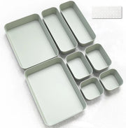 Box organizzatore per cassetto, 8 pezzi, organizzatore, sistema di stoccaggio, cucina, bagno, cosmetici, spezie, archiviazione, organizzazione, cassetto, plastica, ufficio, scrivania, scheda con tappeti in silicone (verde)