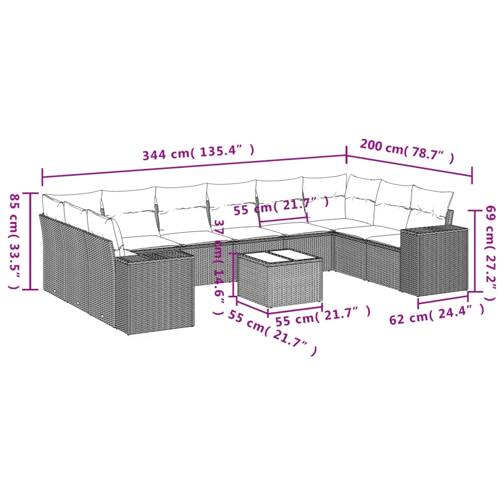 Set Divani da Giardino 11 pz con Cuscini in Polyrattan Grigio 3255417