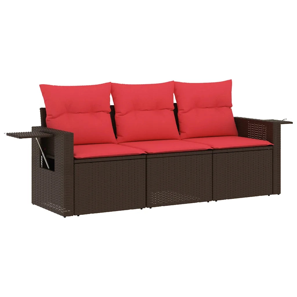 Set Divani da Giardino 3 pz con Cuscini Marrone in Polyrattan 3219863