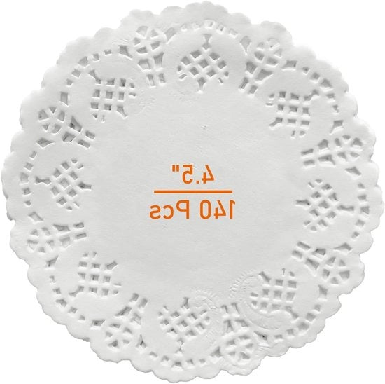 Doilies in Papier, 140 pezzi, bordi rotondi, placemats bianchi per decorazione di feste e matrimoni (4,5 pollici)