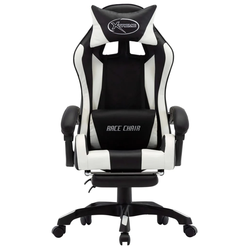 Sedia/seduta girevole da ufficio per uso computer studio videogiochi e con poggiapiedi similpelle bianca 02_0024222