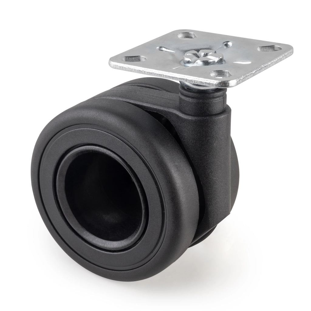 Emuca Kit di ruote Hole con piastra per montaggio, Ã˜ 65, Verniciato nero, Acciaio e Tecnoplastica, 1 u.