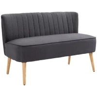 Divano 2 Posti Moderno in Tessuto Senza Braccioli, Divanetto da Salotto con Gambe in Legno, 117x56.5x77 cm, Grigio Scuro