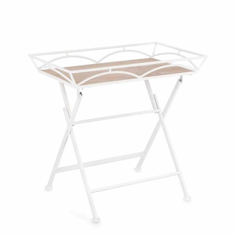 Set di 2 tavolini pieghevoli in metallo bianco e MDF effetto legno - NAO