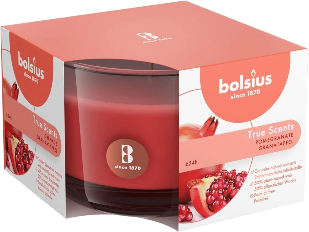 Bolsius 101926170415 True Scents Candela Profumata in Bicchiere di Vetro Melograno 24h colore Rosso