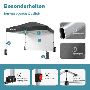 Gazebo pieghevole 3 x 3 m grigio con ruote, con tecnologia "One Push", da giardino con protezione UV 50+, per campeggio