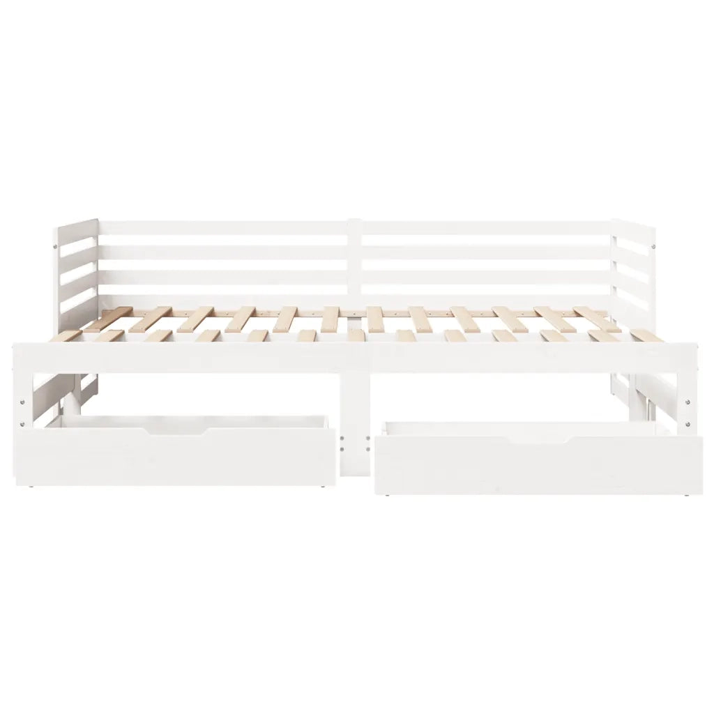 Dormeuse con Cassetti Bianco 90x200 cm Legno Massello di Pino 3302196