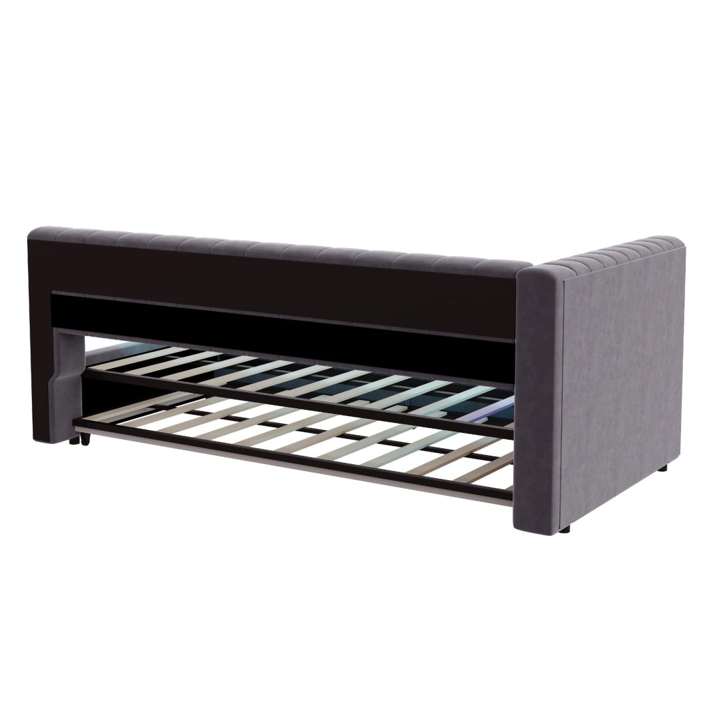 Divano letto estraibile 90x200 cm con LED, USB e vano portaoggetti