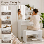 Dressing Table With Mirror, High-gloss White, 74.5x40x141 Cm