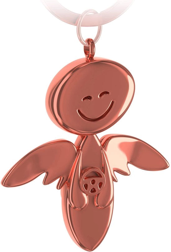 Sleutelhanger con Asse dei Pneumatici - Decorazione con Angioletto in Metallo Lucido Rosa - Amuleto di Buona Fortuna per la Guida - Guida con Cautela