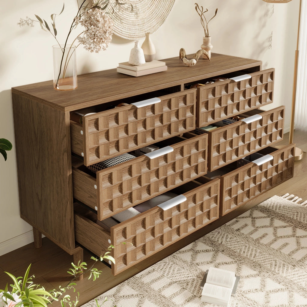 Credenza con 6 cassetti - per soggiorno - in MDF - 120×37×77 cm - rovere