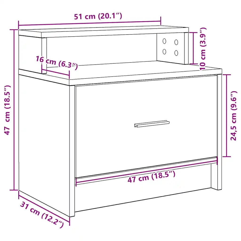 Comodino con Cassetto Grigio Cemento 51x31x47 cm 858674