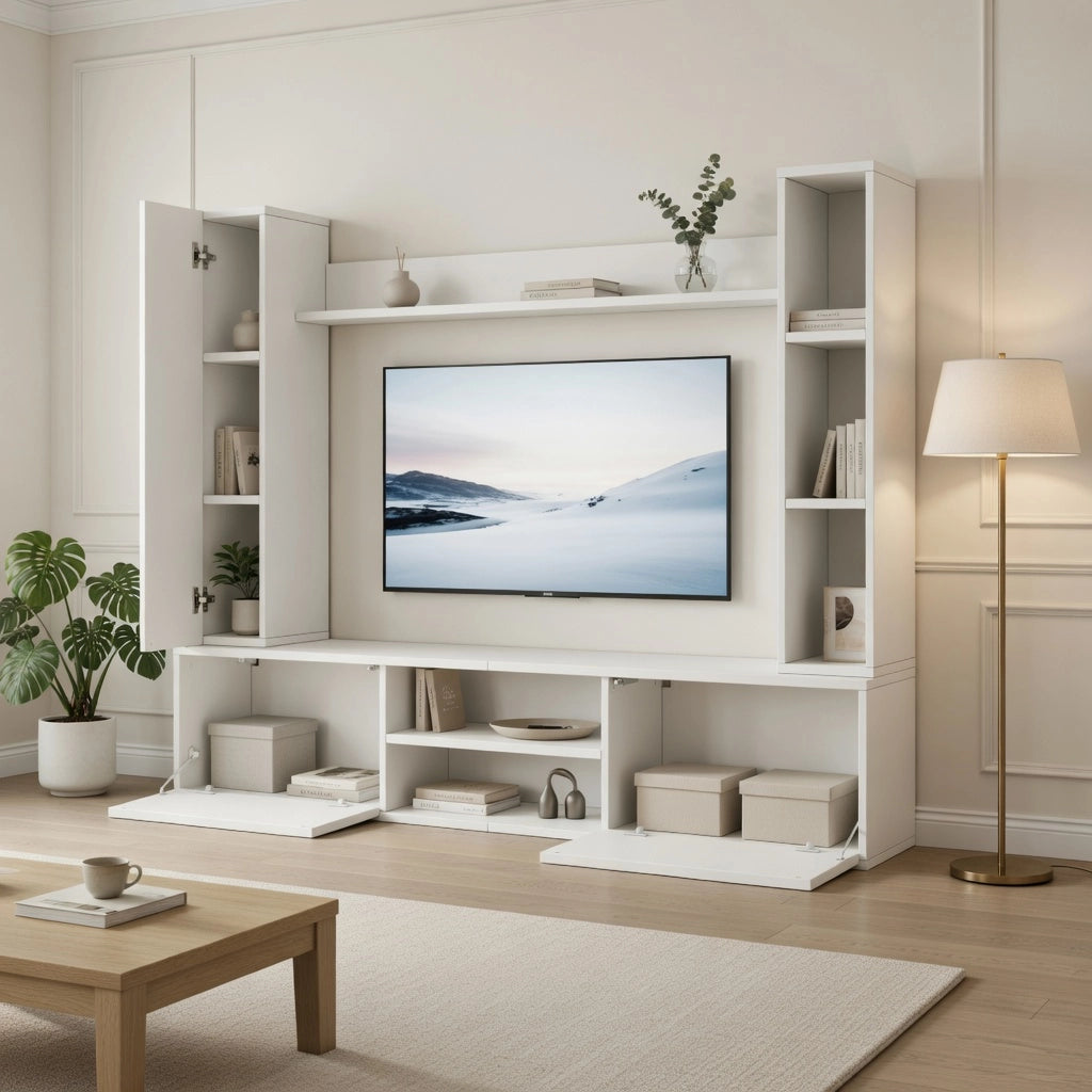 Cassettiera TV bianca in truciolato lunghezza 180 cm