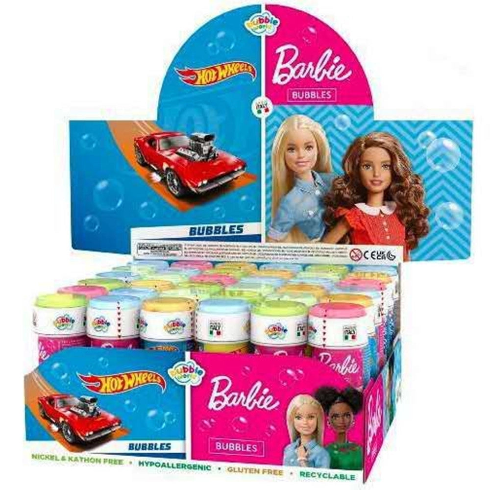 Trade Shop - Bolle Di Sapone Confezione Da 36pz Flaconi 60ml Barbie/hotwheels Mix Feste Gioco 008365 -