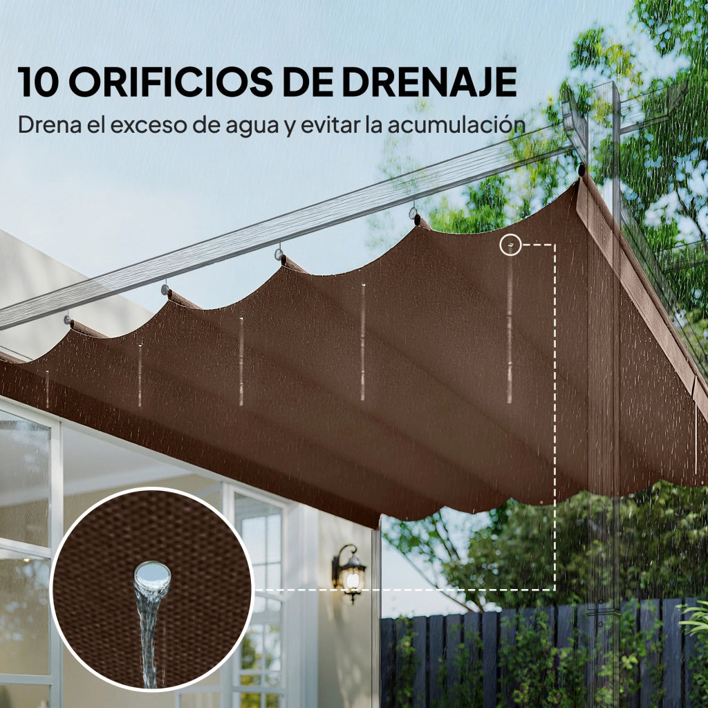 Copertura per Pergola Retrattile 3.5x2.6m ¨C Zephmum ¨C Tela di Ricambio con 10 Fori di Drenaggio, Colore Marrone