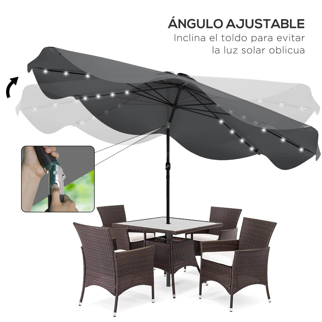 Ombrellone da giardino con luci LED solari ¨C zephmum ¨C grigio ?292x254 cm