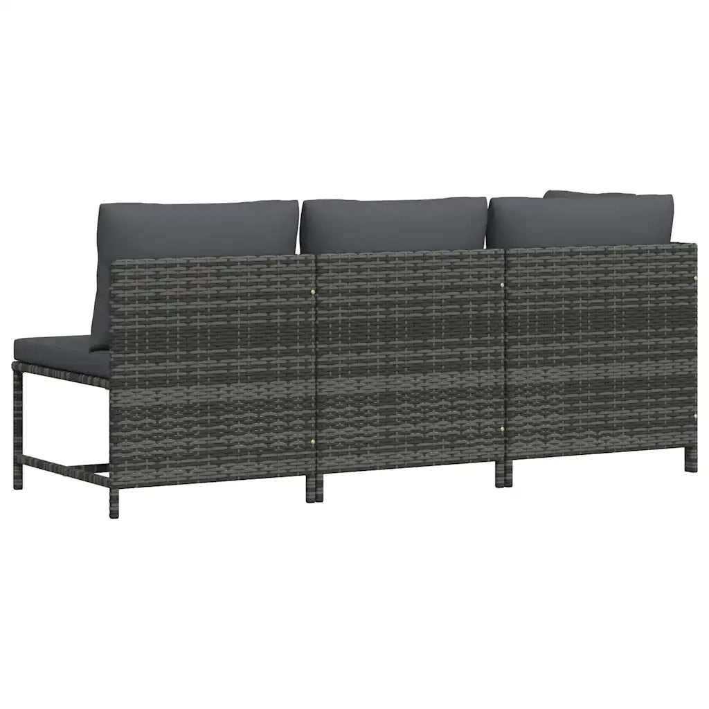 Set Divani da Giardino 3 pz | Set Salotto da Giardino con Cuscini in Polyrattan Grigio