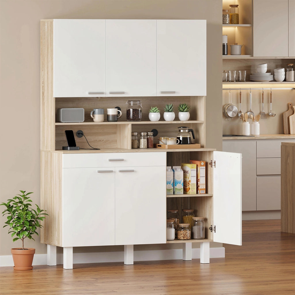 Buffet Cucina ¨C zephmum ¨C Bianco e Legno Naturale 120x40x175