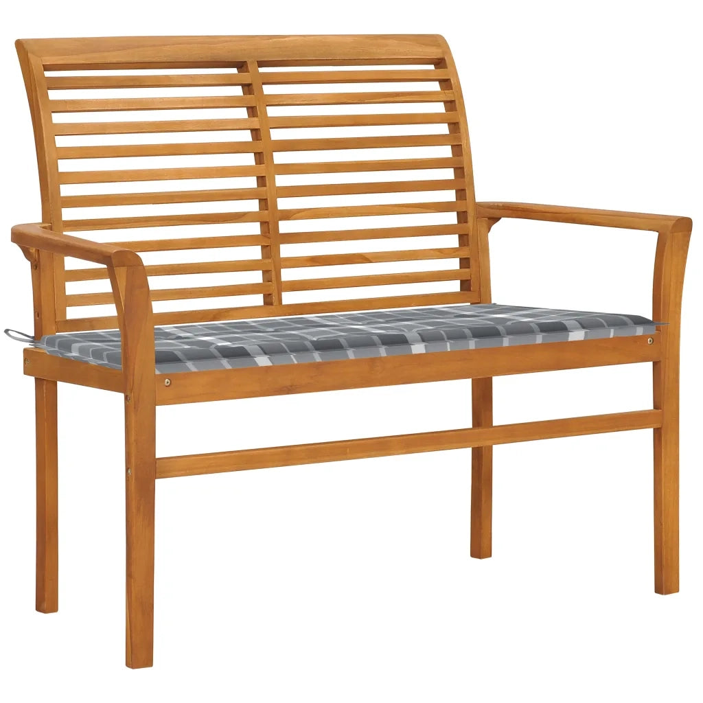 Panca da Giardino con Cuscino Grigio a Quadri 112 cm Legno Teak cod mxl 45595