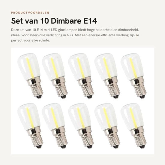 Lampadine LED Dimmabili E14 - Miniatura - 10 Pezzi - Alta Luminosità - 1,5 W - Lampada da Tavolo