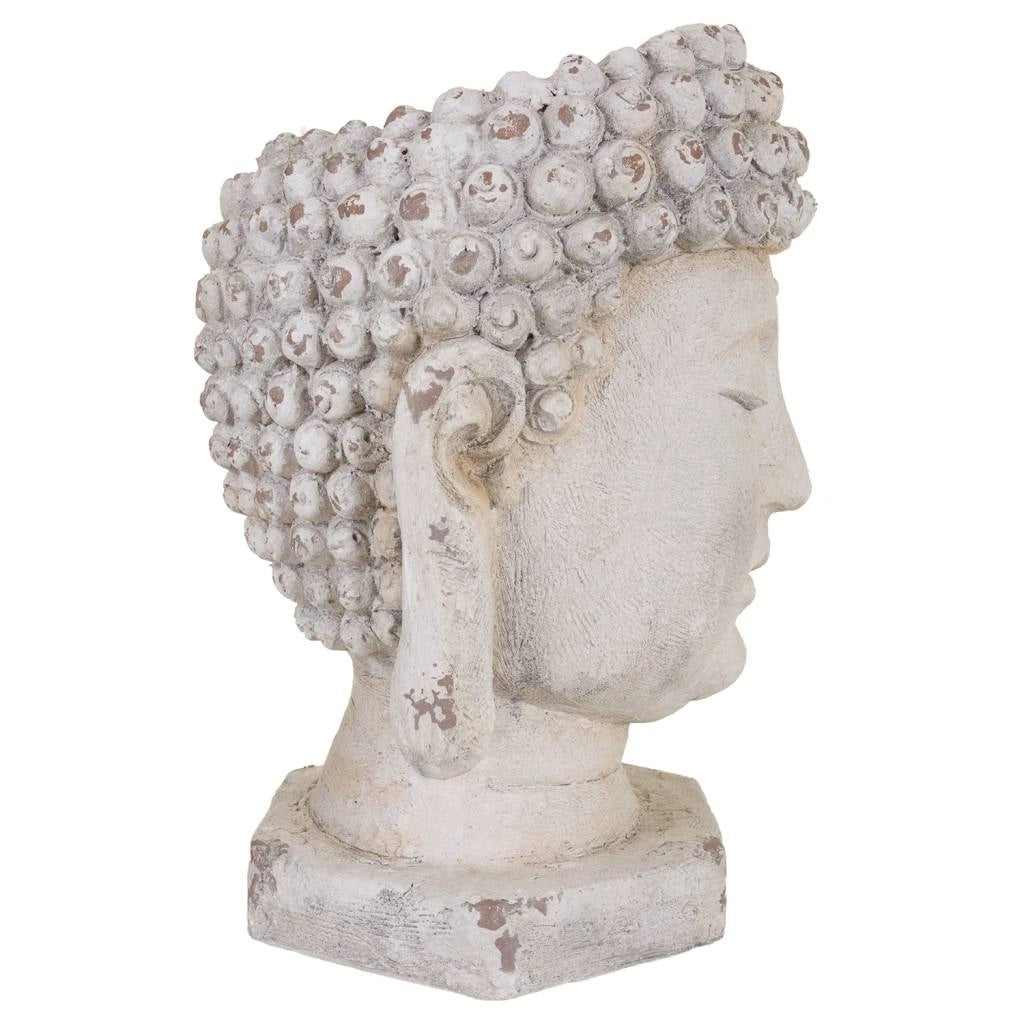 Vaso a forma di testa di Buddha, magnesio bianco, 35x35x50h cm