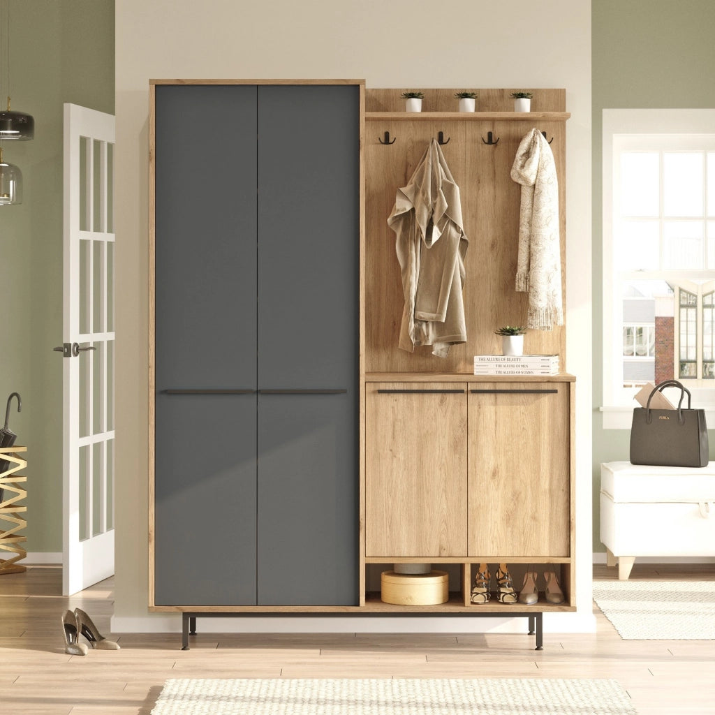 Tignale, Mobile da Ingresso 12 Ripiani, 147x36x196h cm Nero Antracite
