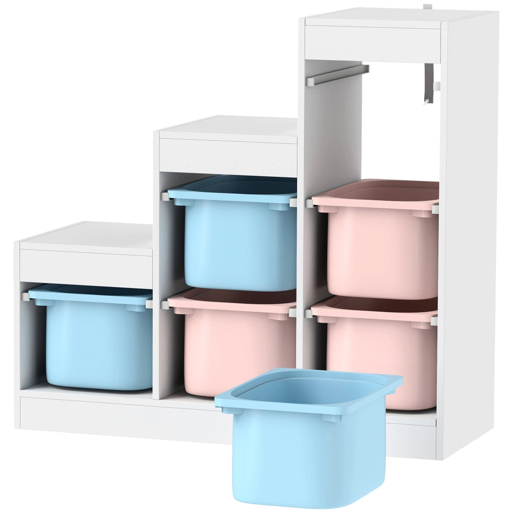 Meuble de Rangement pour Jouets 3 Niveaux 3-8 Ans Bleu Clair Rose