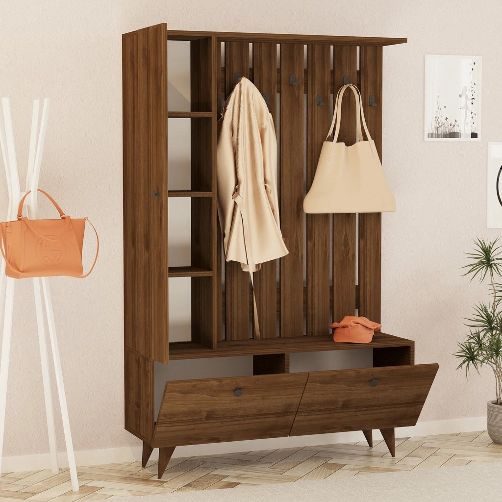 Cairate, Mobile da Ingresso Appendiabiti, 112x35x170h cm Marrone Noce