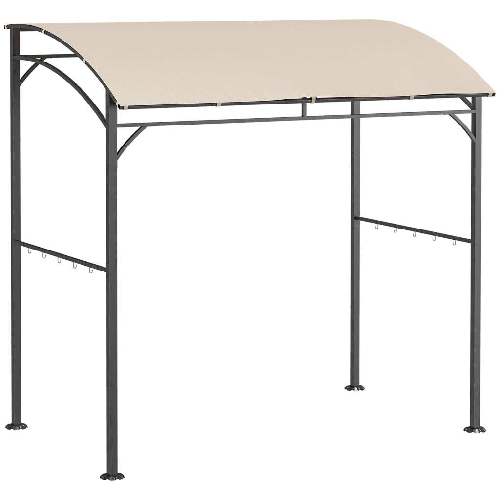 Gazebo da grill in poliestere beige con 10 ganci, struttura metallica stabile, 215 x 150 x 220 cm