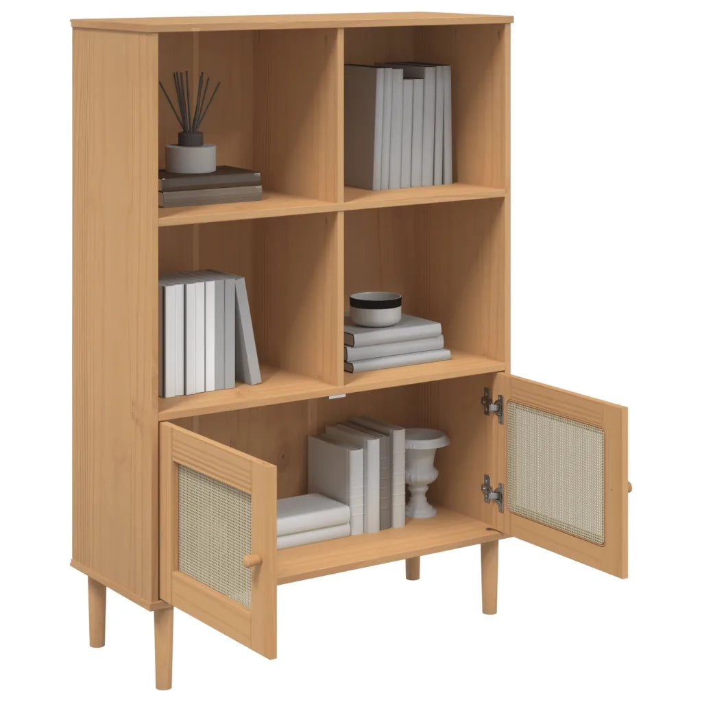 Credenza SENJA Aspetto Rattan Marrone 90x35x130 cm Legno Pino 358061
